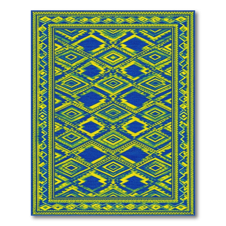 Bold Blue Yellow Geometric Modern Area Rug