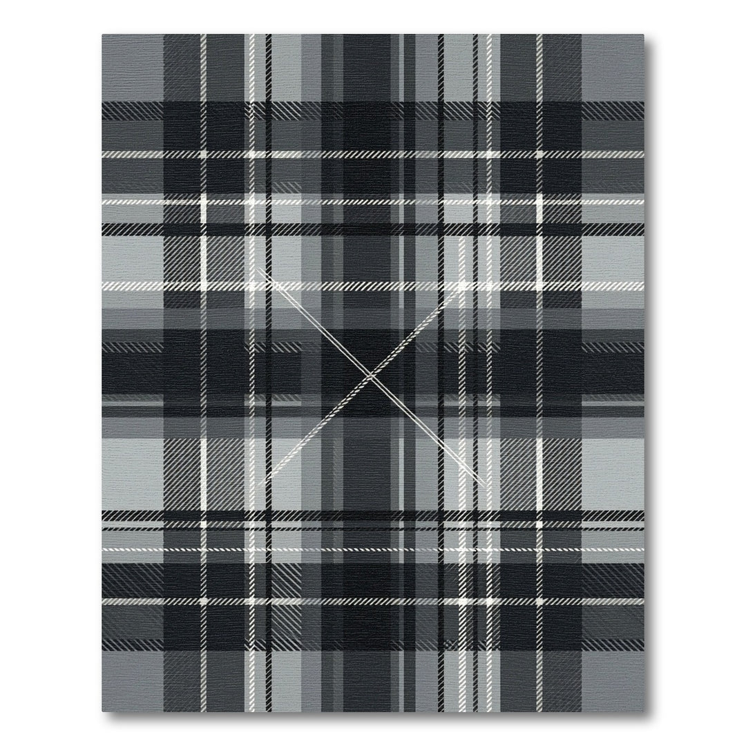 Classic Black Gray Interlocking Plaid Rug