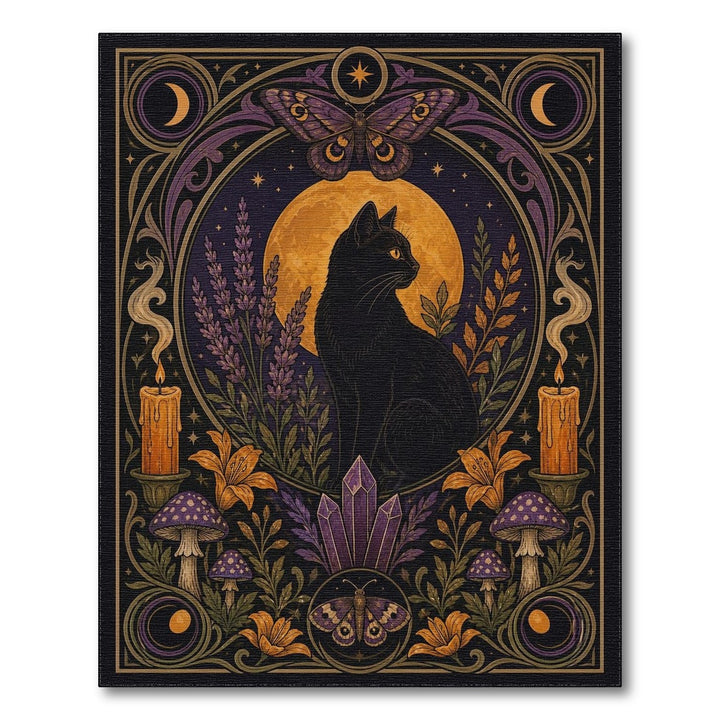Mystic Black Cat Moon Purple Area Rug