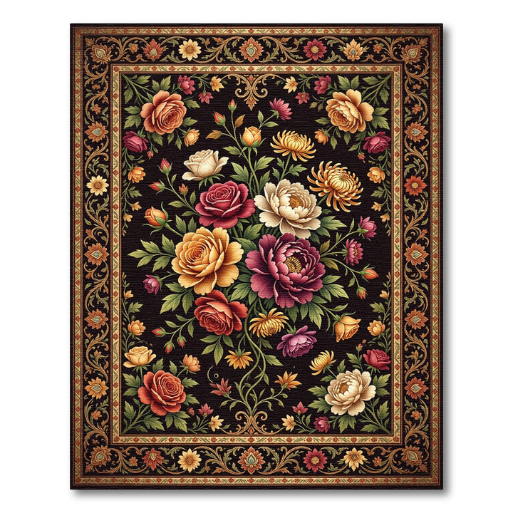 Crimson Rose Garden Floral Medallion Rug
