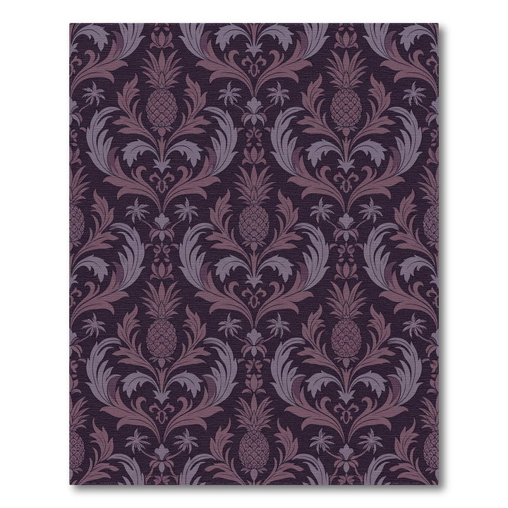 Deep Plum Damask Pineapple Floral Rug
