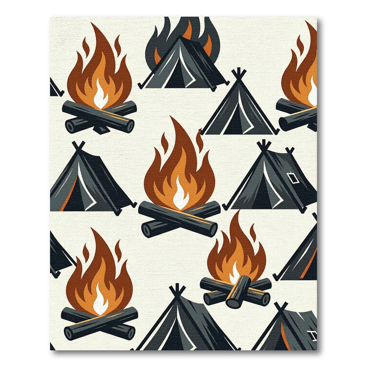 Campfire Tent Cozy Outdoor Illustration Rug