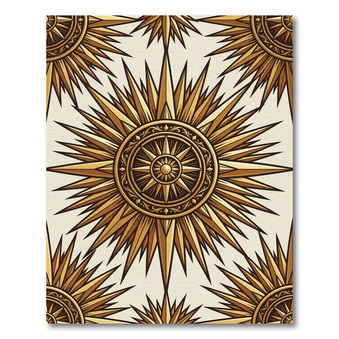 Golden Sunburst Compass Medallion Rug