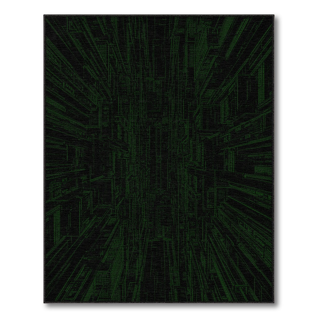 Green Geometric Cityscape Area Rug