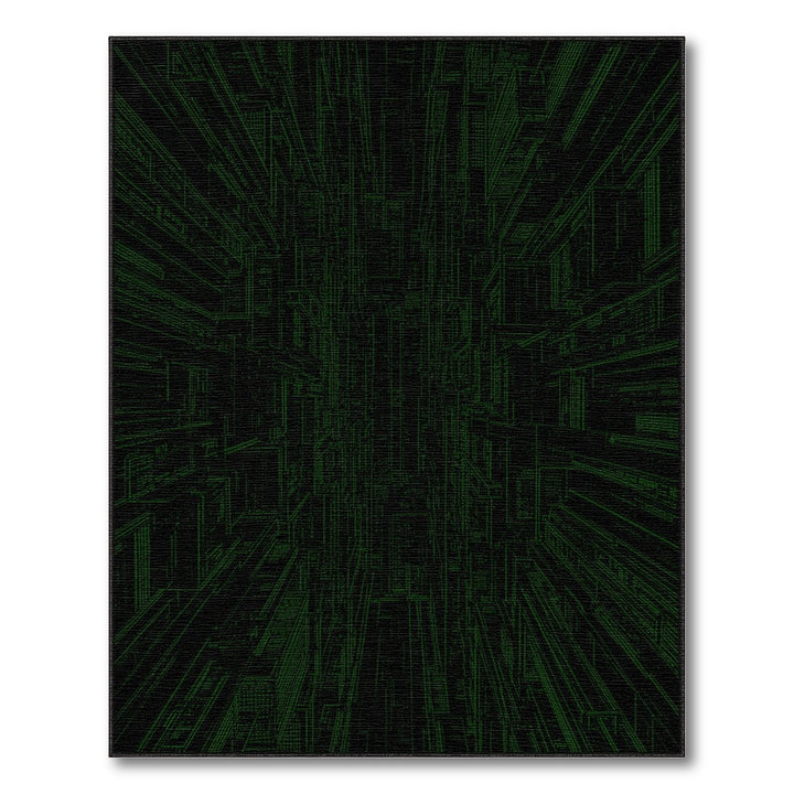 Green Geometric Cityscape Area Rug