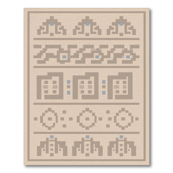 Beige Geometric Area Rug with Blue Accents