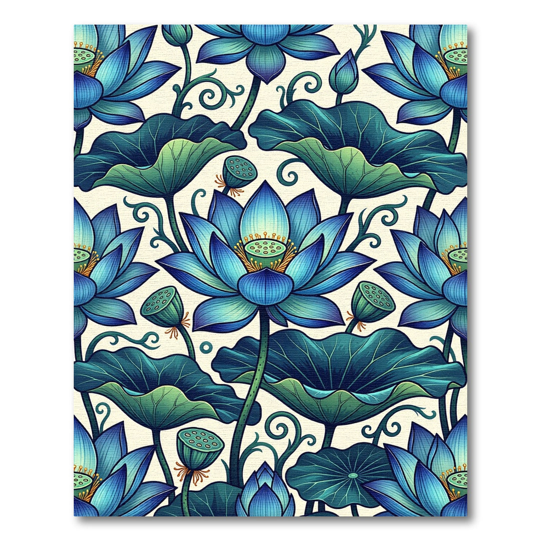 Artistic Blue Lotus Floral Rug