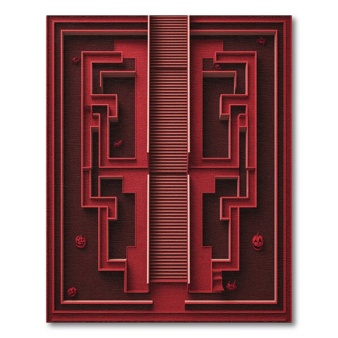 Red Geometric Maze Halloween Area Rug