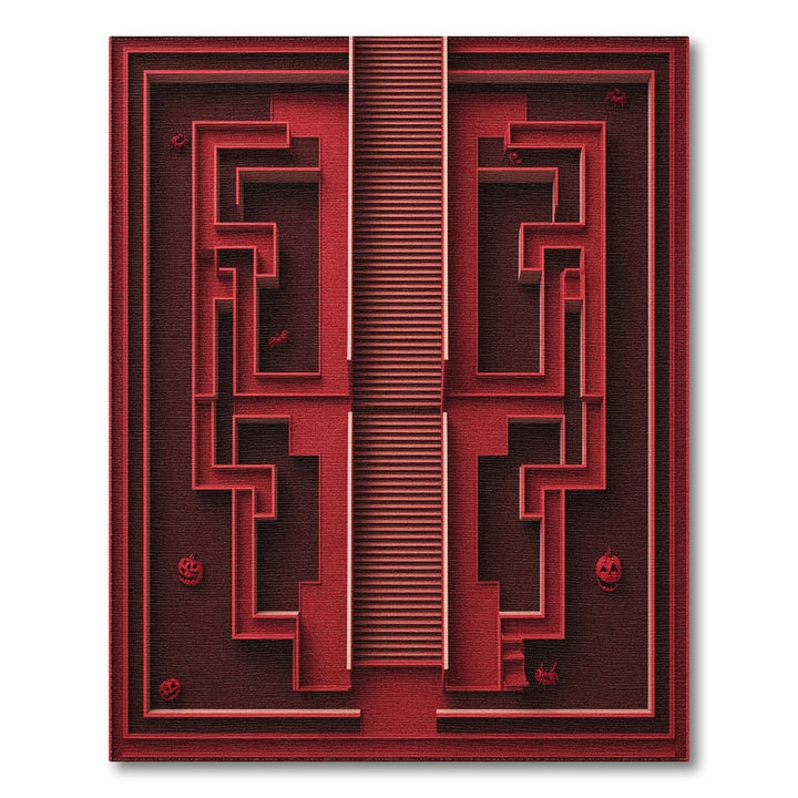 Red Geometric Maze Halloween Area Rug