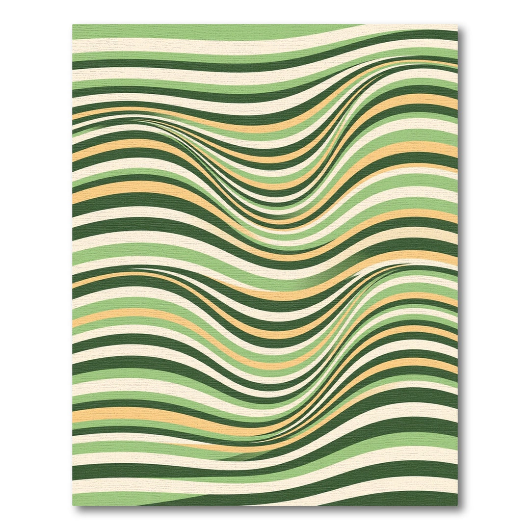 Green Cream Wavy Stripe Illusion Rug