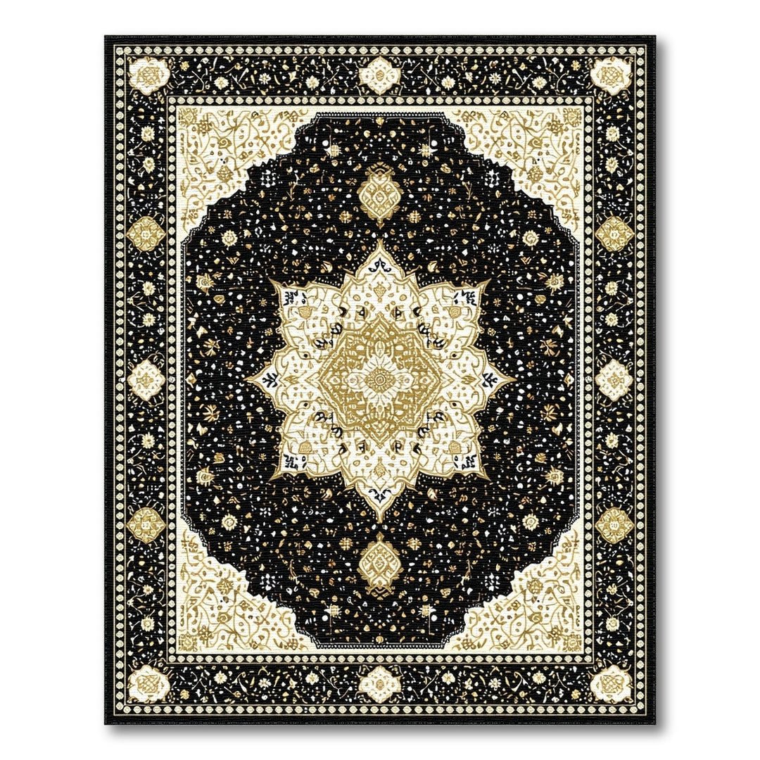 Traditional Persian Black Gold Persian Medallion Area Rug