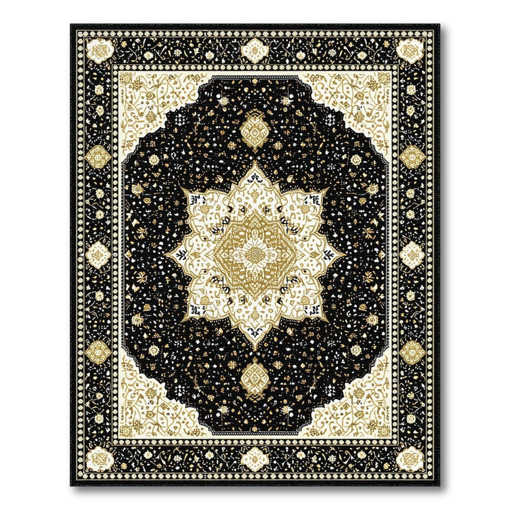 Traditional Persian Black Gold Persian Medallion Area Rug