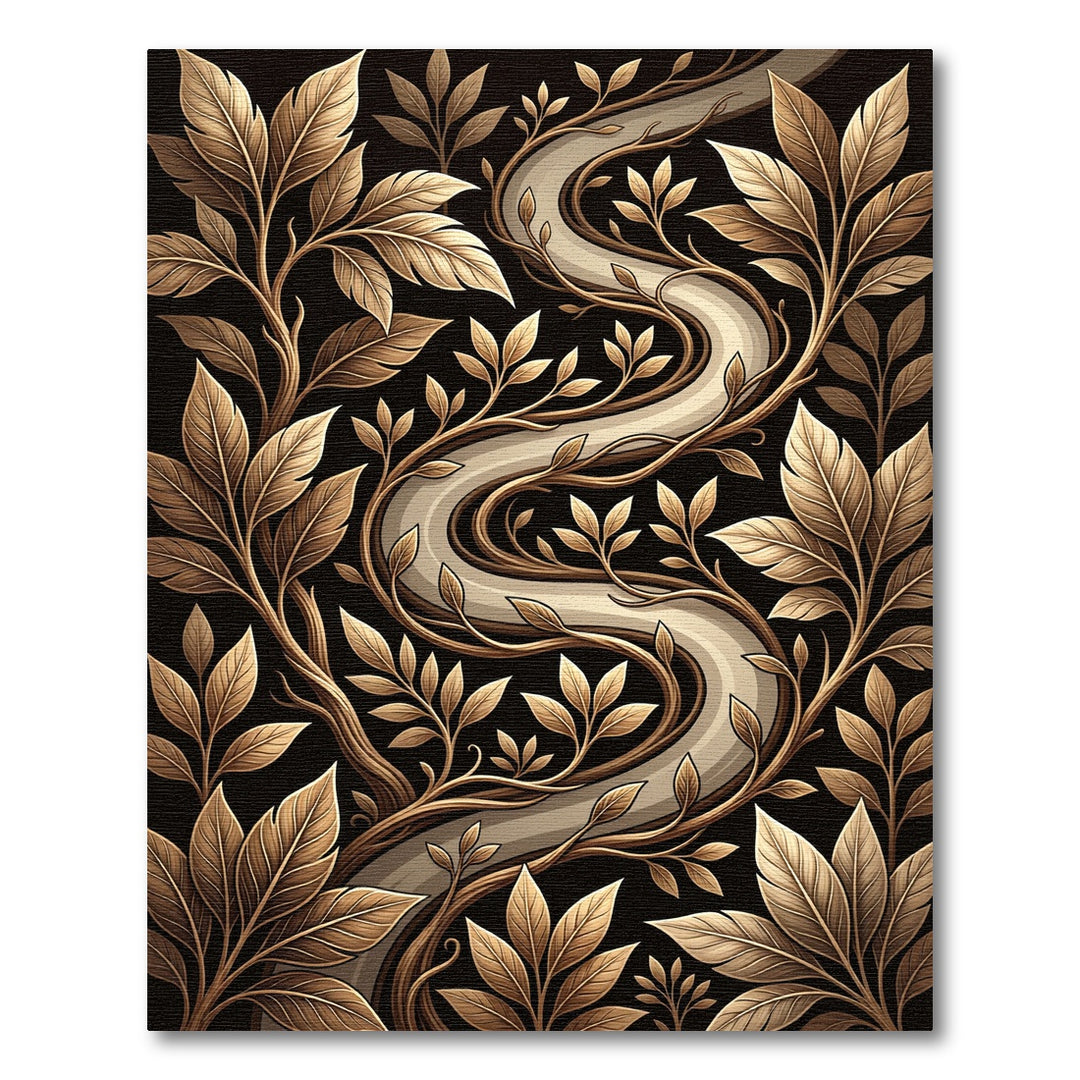 Golden Vine Swirl Leaf Pattern Rug