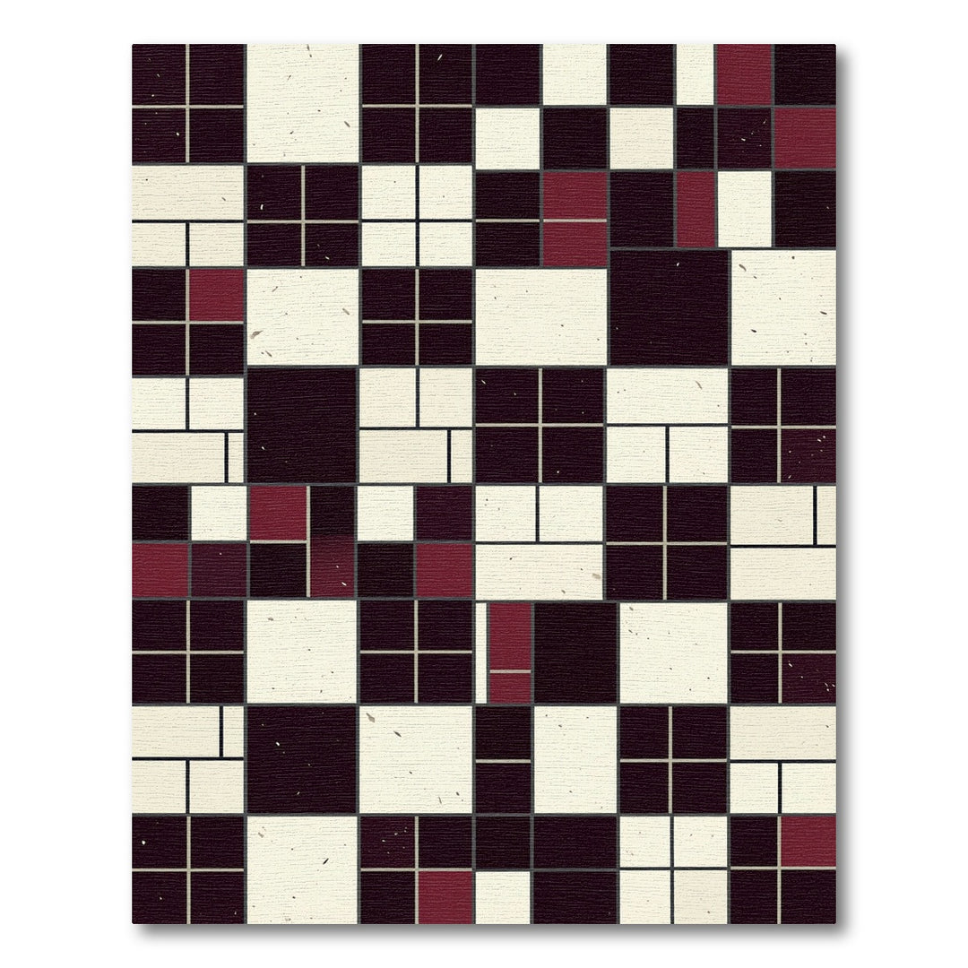 Crimson Black White Geometric Composition Rug