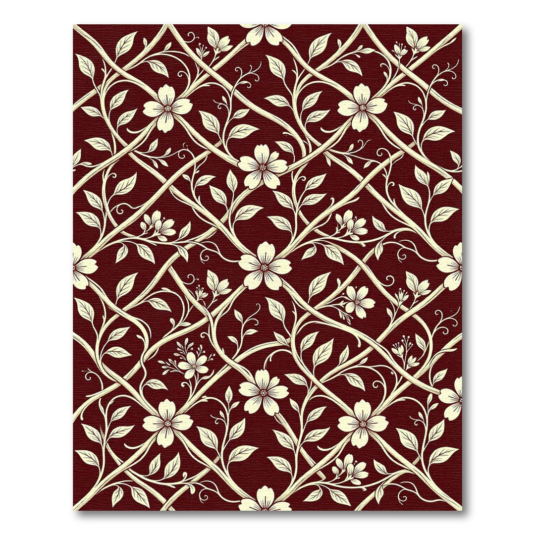 Cream Floral Vine Lattice Rug