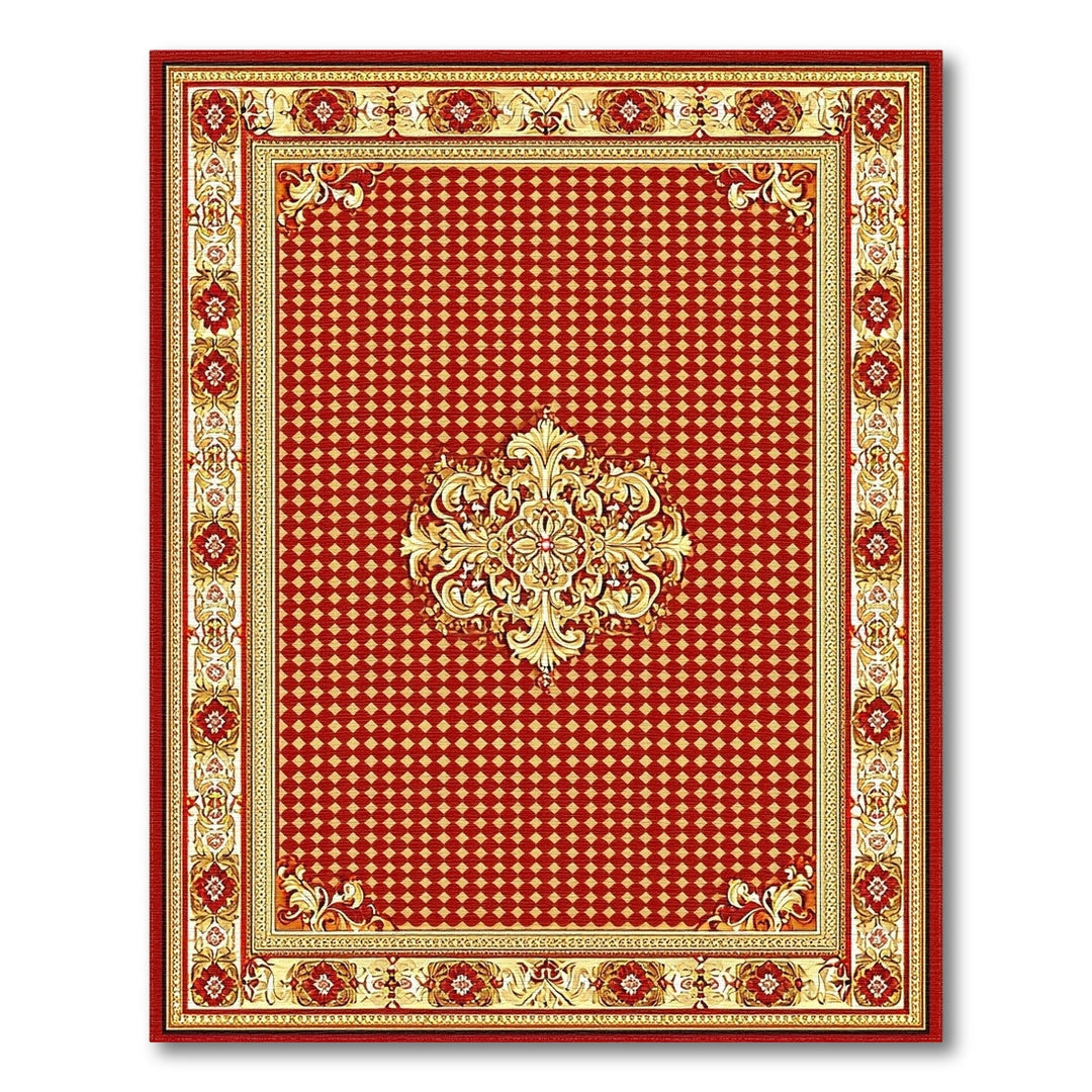 Red Traditional Persian Area Rug with Gold Medallion