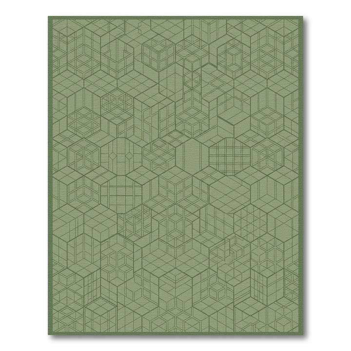 Muted Green Geometric Cube Tessellation Rug