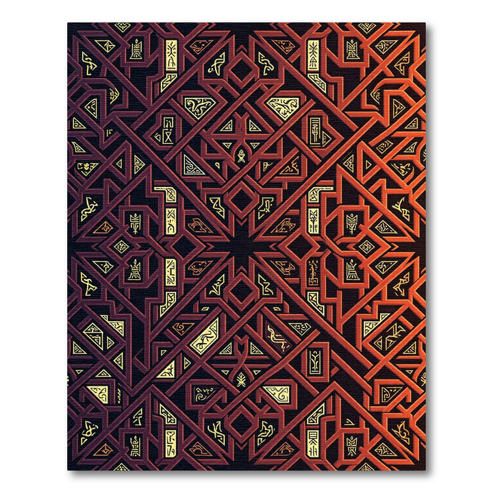 Red Black Geometric Interlocking Pattern Rug