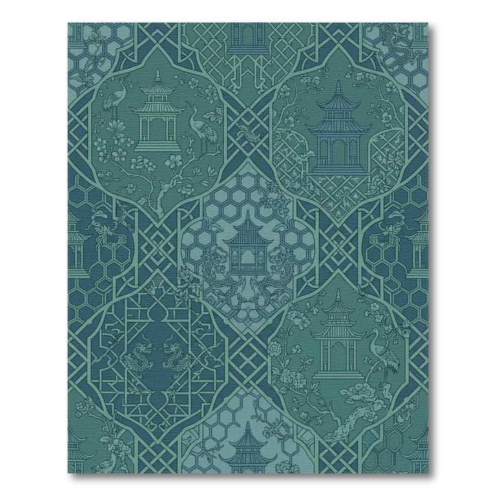 Teal Pagoda Dragon Blossom Lattice Rug
