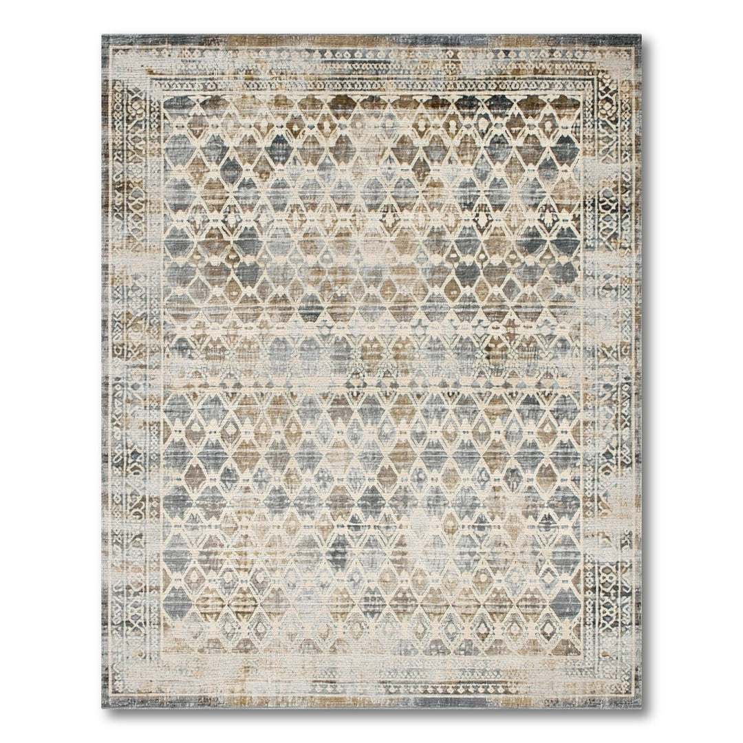 Beige Neutral Distressed Geometric Area Rug