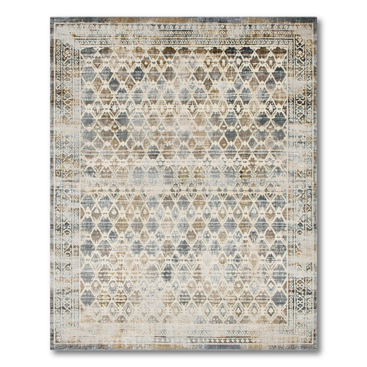 Beige Neutral Distressed Geometric Area Rug