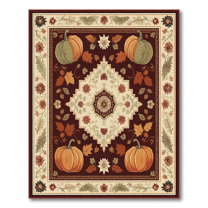 Red Pumpkin Floral Medallion Area Rug