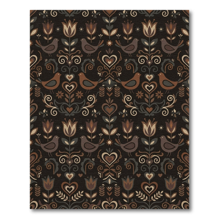 Folk Art Birds Flowers Hearts Earth Tones Rug