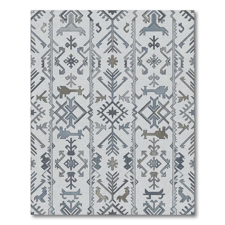 Gray Blue Tribal Band Geometric Rug