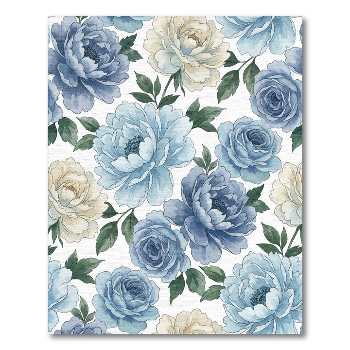 Serene Blue Cream Floral Watercolor Blossoms Rug
