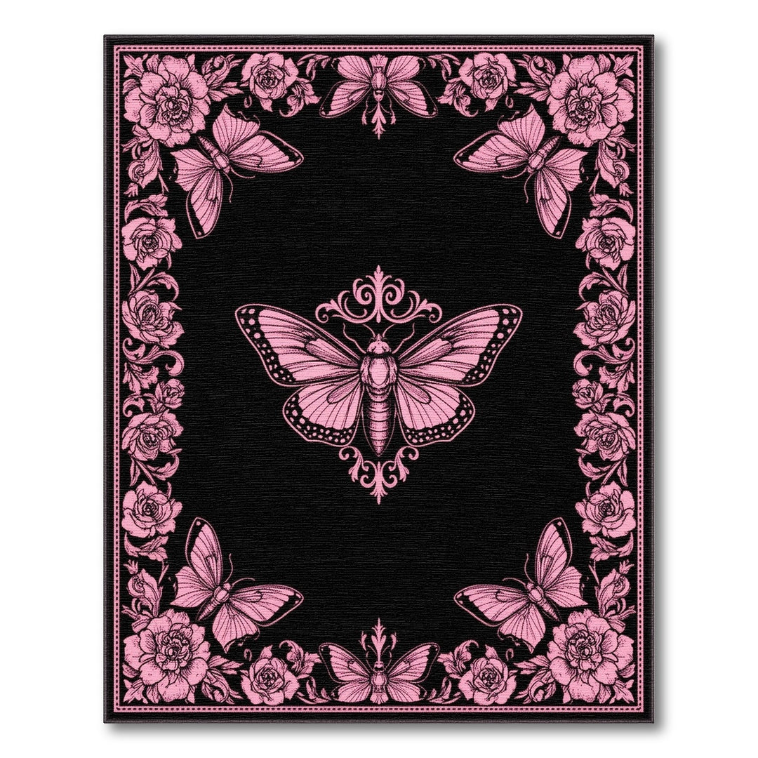 Pink Butterfly Vintage Floral Area Rug