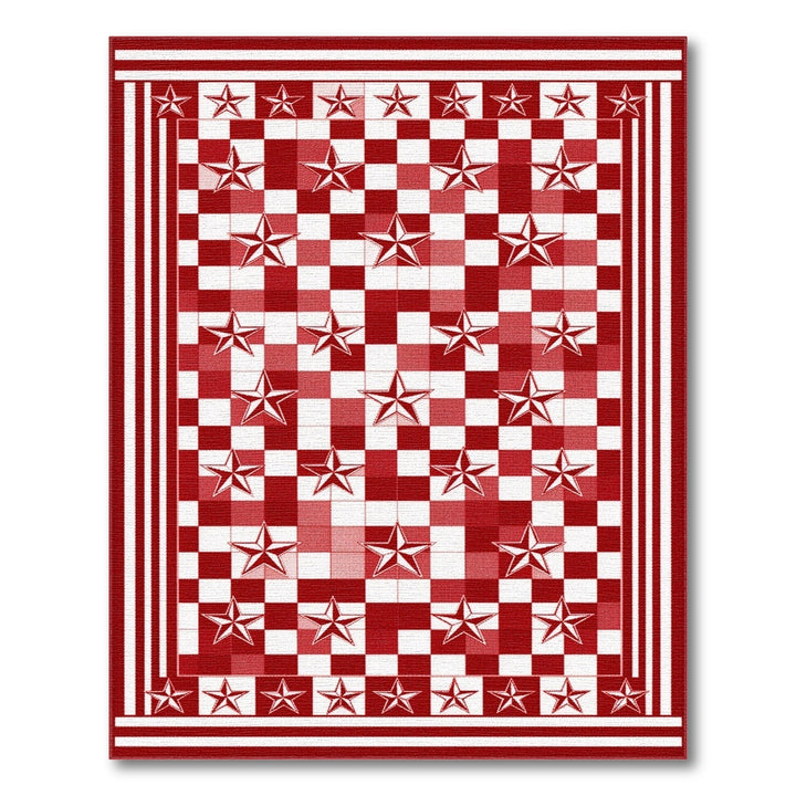 Red Checkered Star Washable Area Rug
