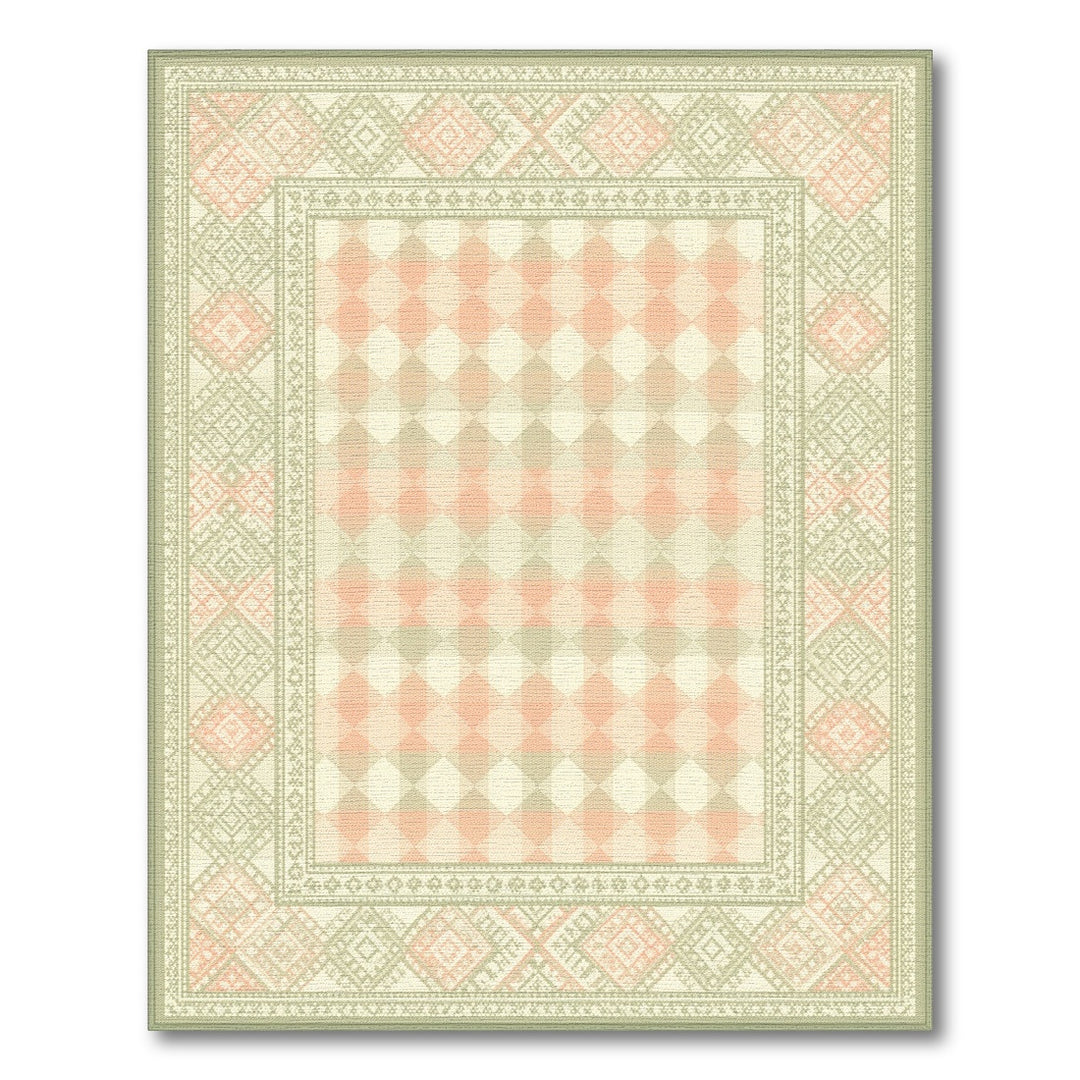 Coral Gingham Border Area Rug