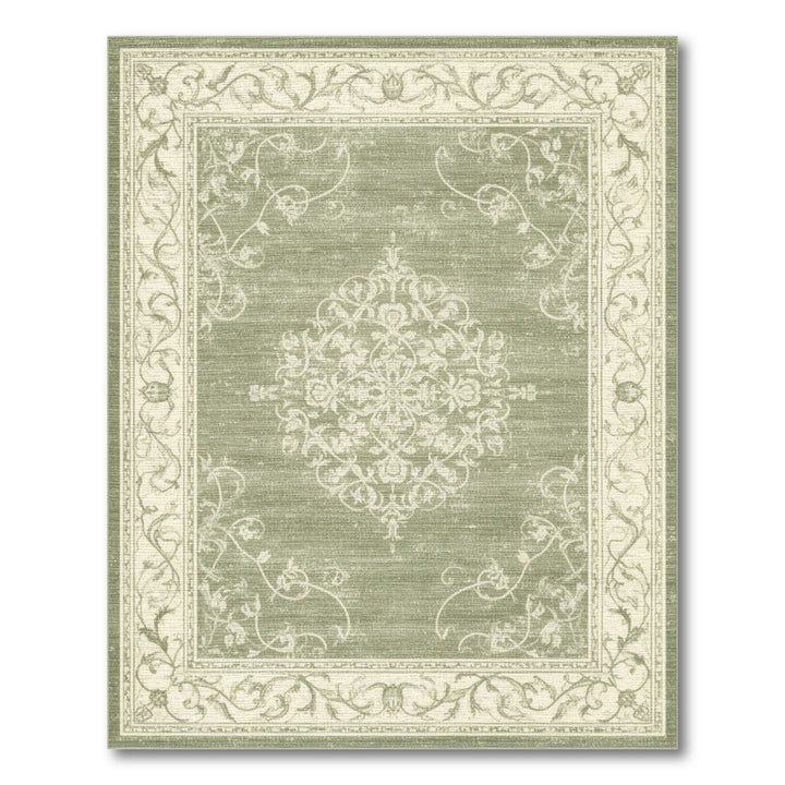 Green Distressed Vintage Floral Medallion Rug