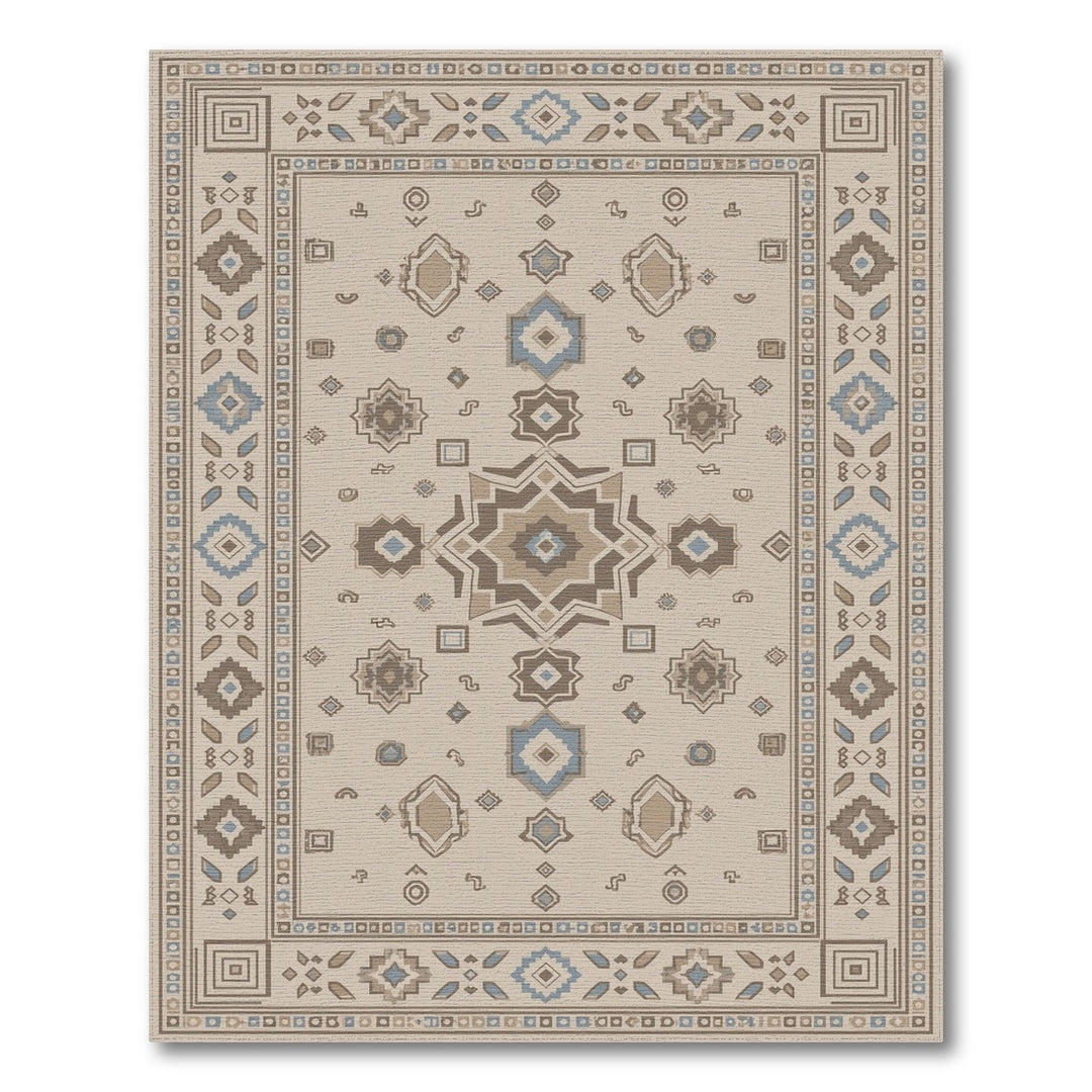 Beige and Neutral Beige Geometric Medallion Area Rug
