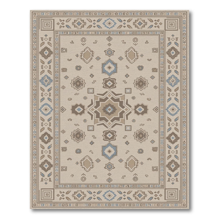 Beige and Neutral Beige Geometric Medallion Area Rug