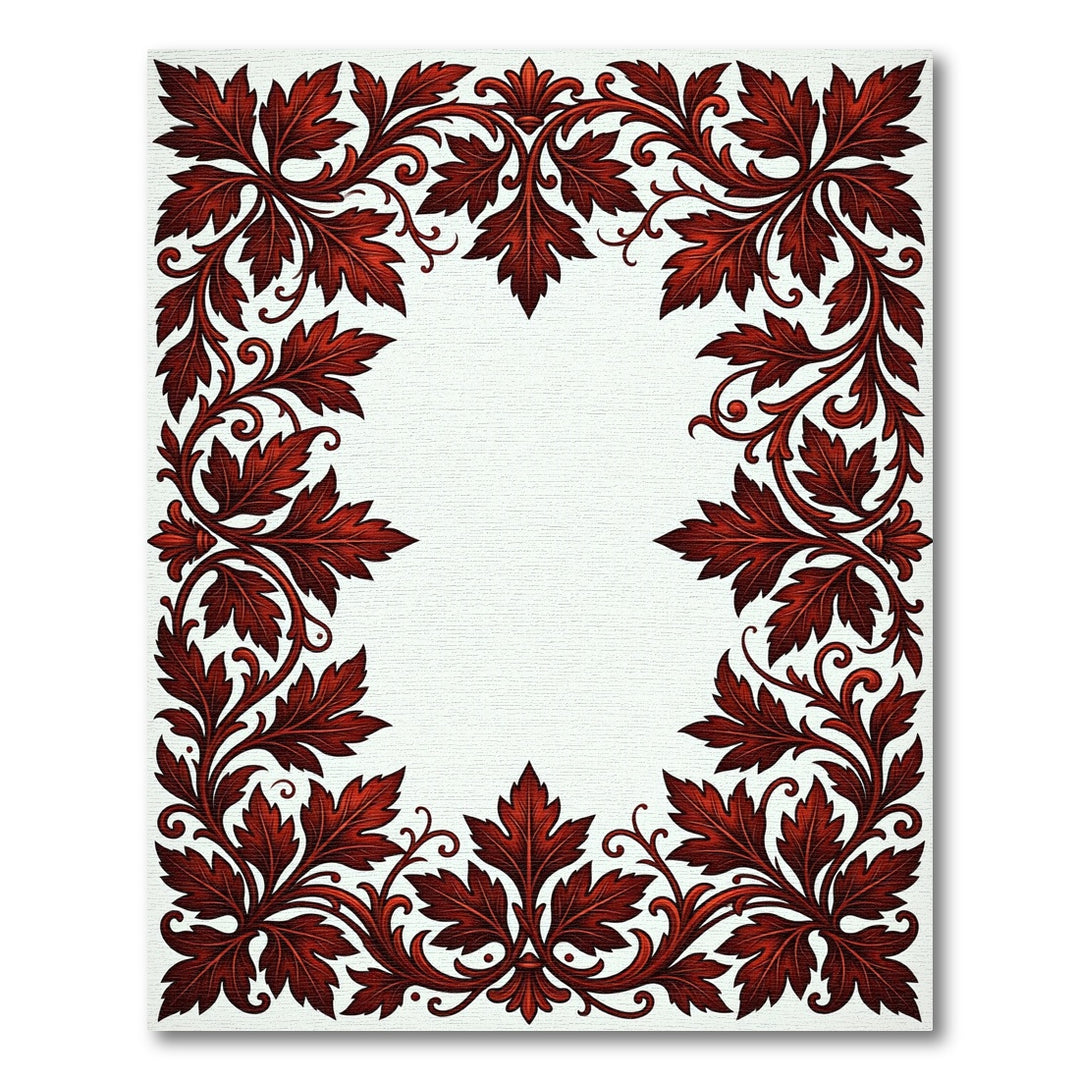Crimson Red Acanthus Leaf Border Rug