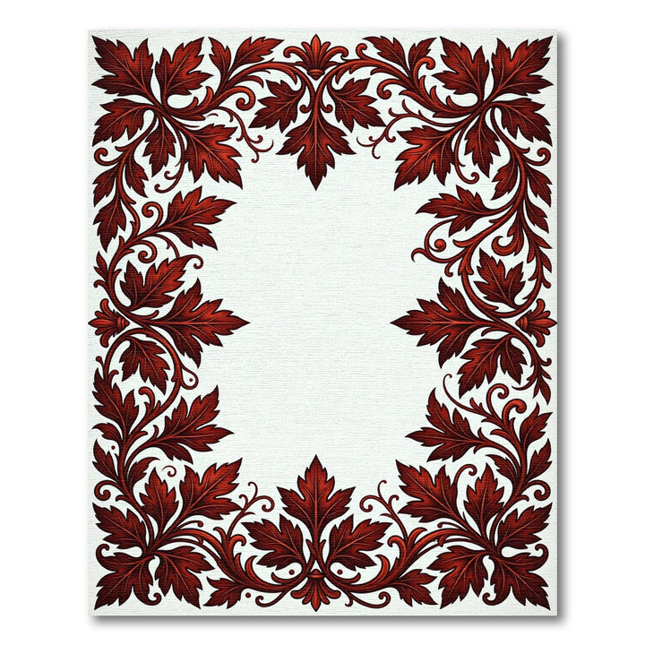 Crimson Red Acanthus Leaf Border Rug