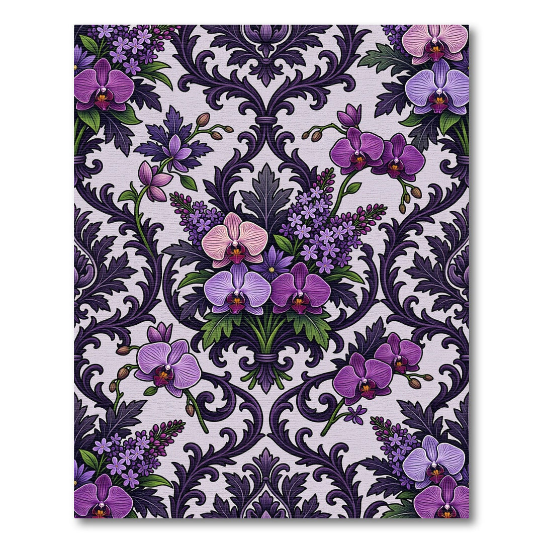 Victorian Plum Orchid Floral Damask Rug