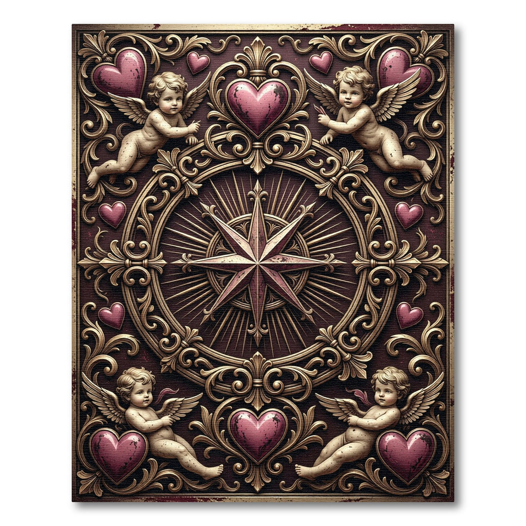 Ornate Gold Cherub Hearts Rug