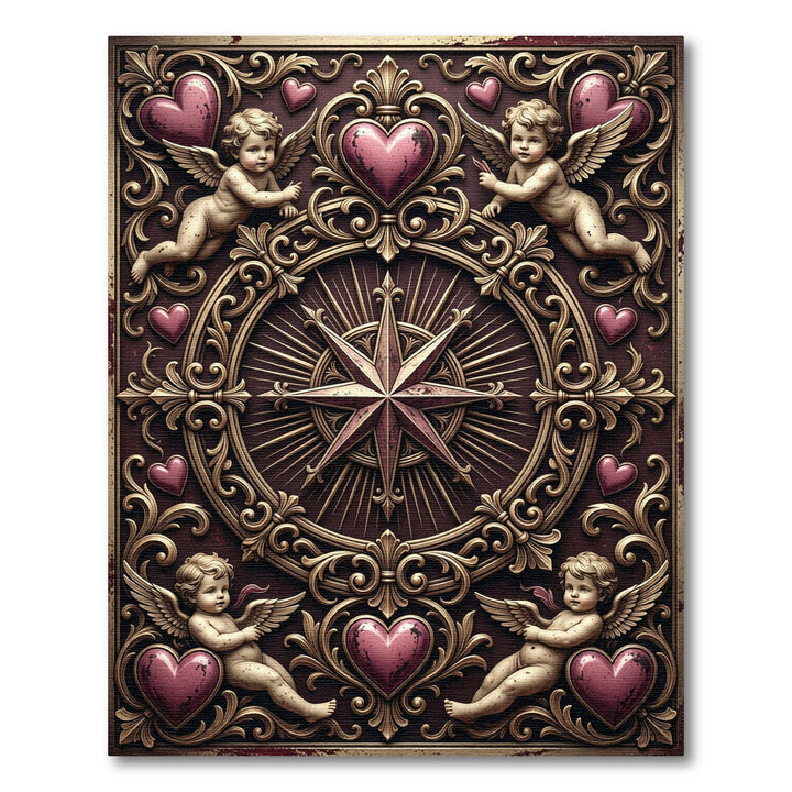 Ornate Gold Cherub Hearts Rug