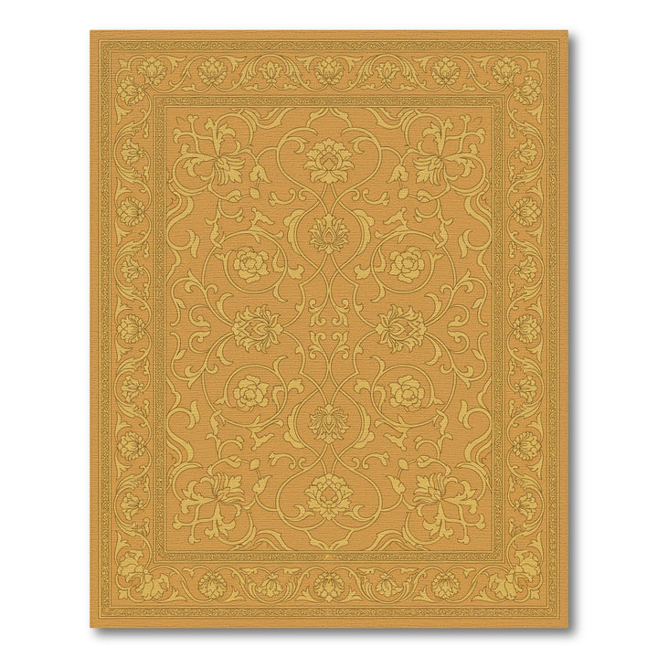 Golden Floral Arabesque Scroll Rug