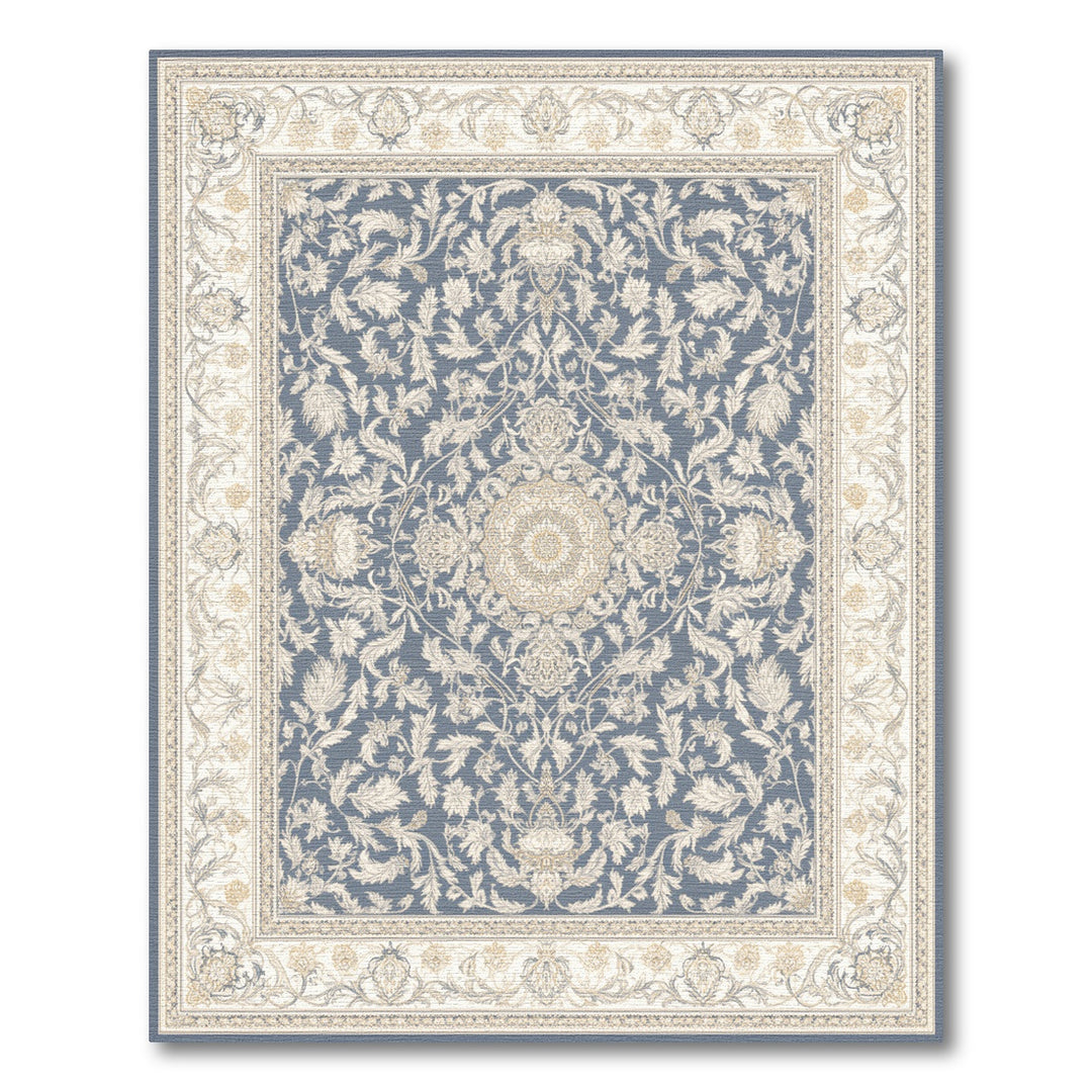Blue Ivory Persian Floral Medallion Rug