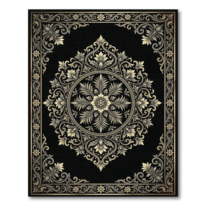 Black Golden Floral Medallion Rug