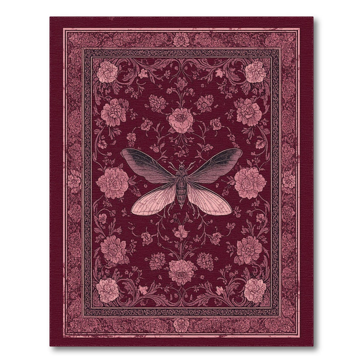 Moth Floral Red Vintage Area Rug