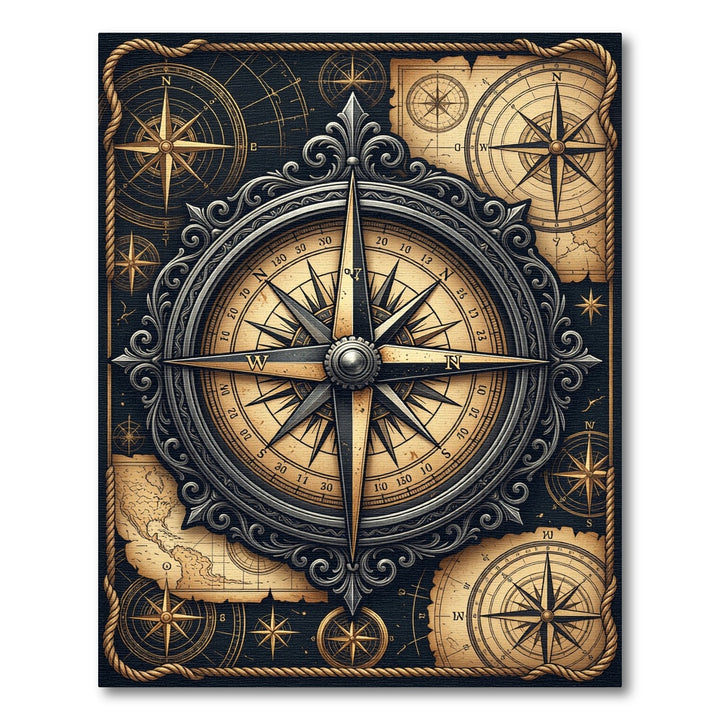 Vintage Nautical Compass Rose Rug