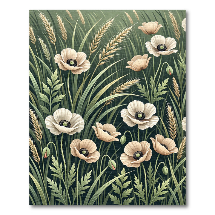 Cream Poppies Wheat Field Rug