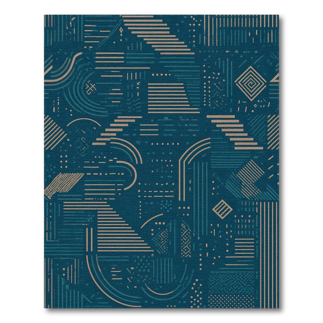 Teal Geometric Line Area Rug