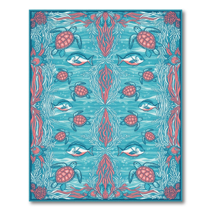 Blue Teal Sea Turtle Coastal Blue and Teal Area Rug