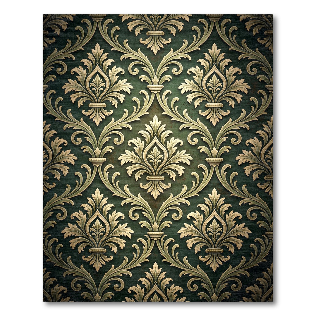 Deep Green and Gold Damask Flourish Rug