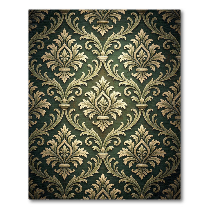 Deep Green and Gold Damask Flourish Rug